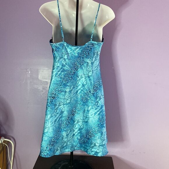 Private Luxuries Blue Black Faux Snakeskin Nightgown Size Small | Satin Slip - Picture 2 of 3